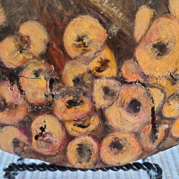 Stacked Wood Painted On 7.25" Wood Disc - Abstract Art - Yellow, Red Handpainted - Picture 9 of 15